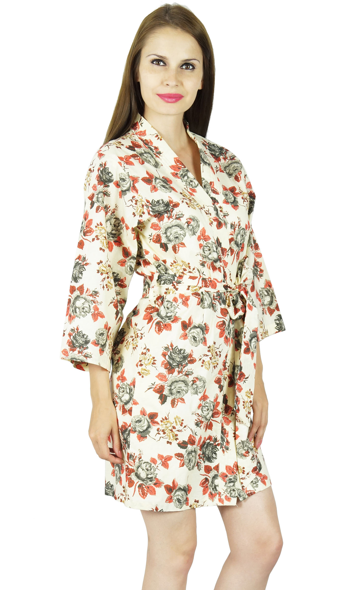 Bimba Women Short Cotton Robe Floral Print Getting Ready BridesmaidsCr