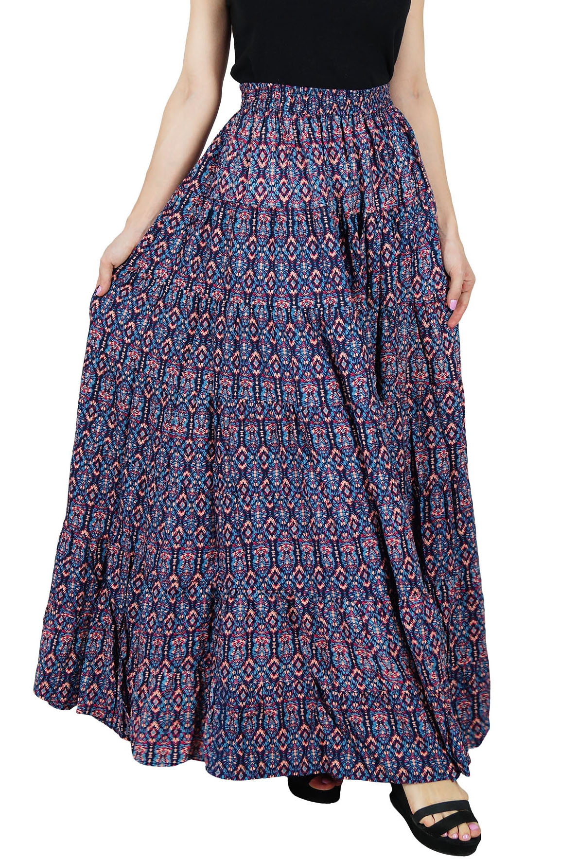 Bimba Women Long Maxi Printed Skirt Elastic Waist Flared Full Skirts Eok Ebay 6010