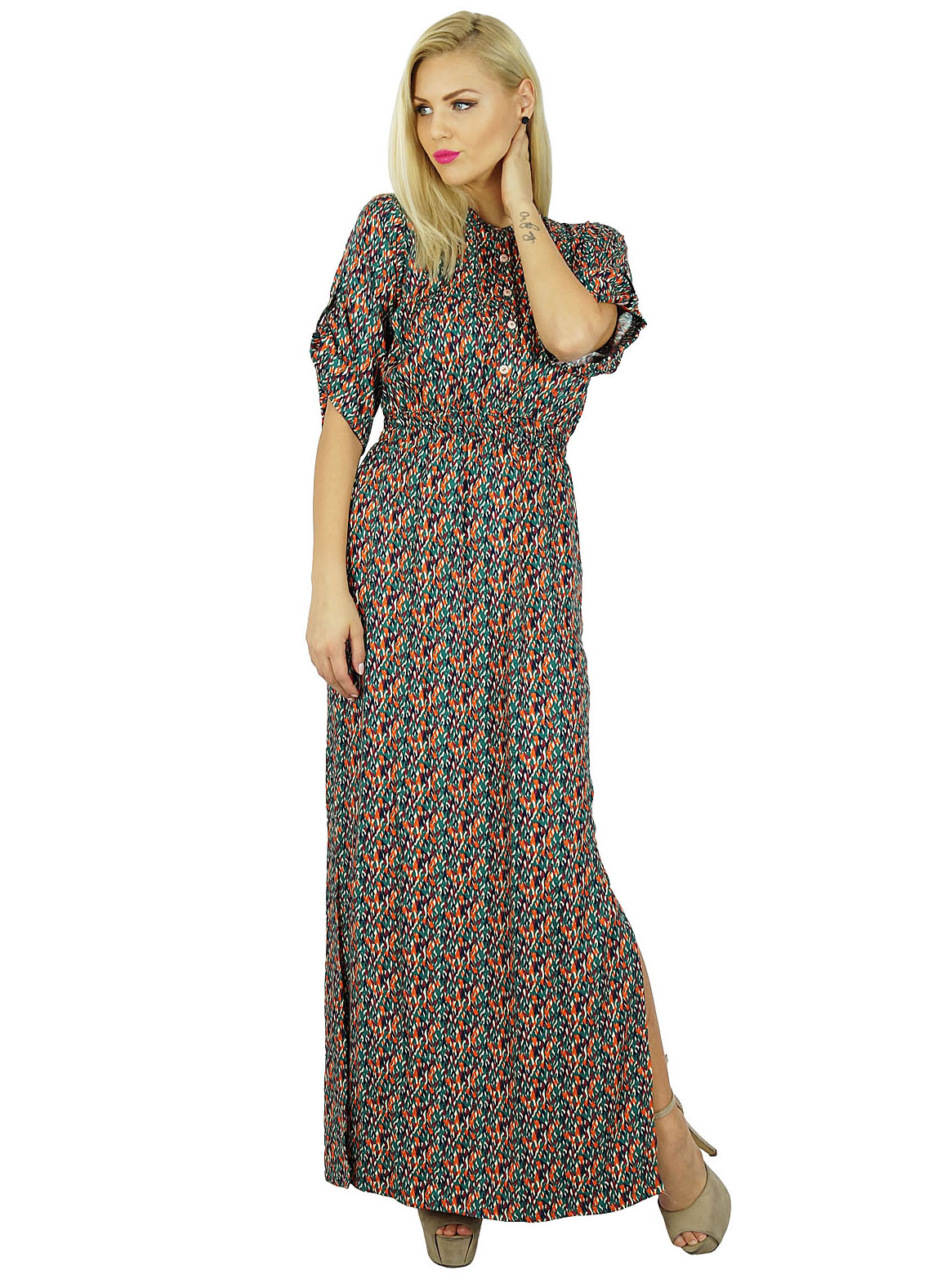 thumbnail 2  - Bimba Women Bohemian Style Long Maxi Dress Rayon Gown With Side-jVT