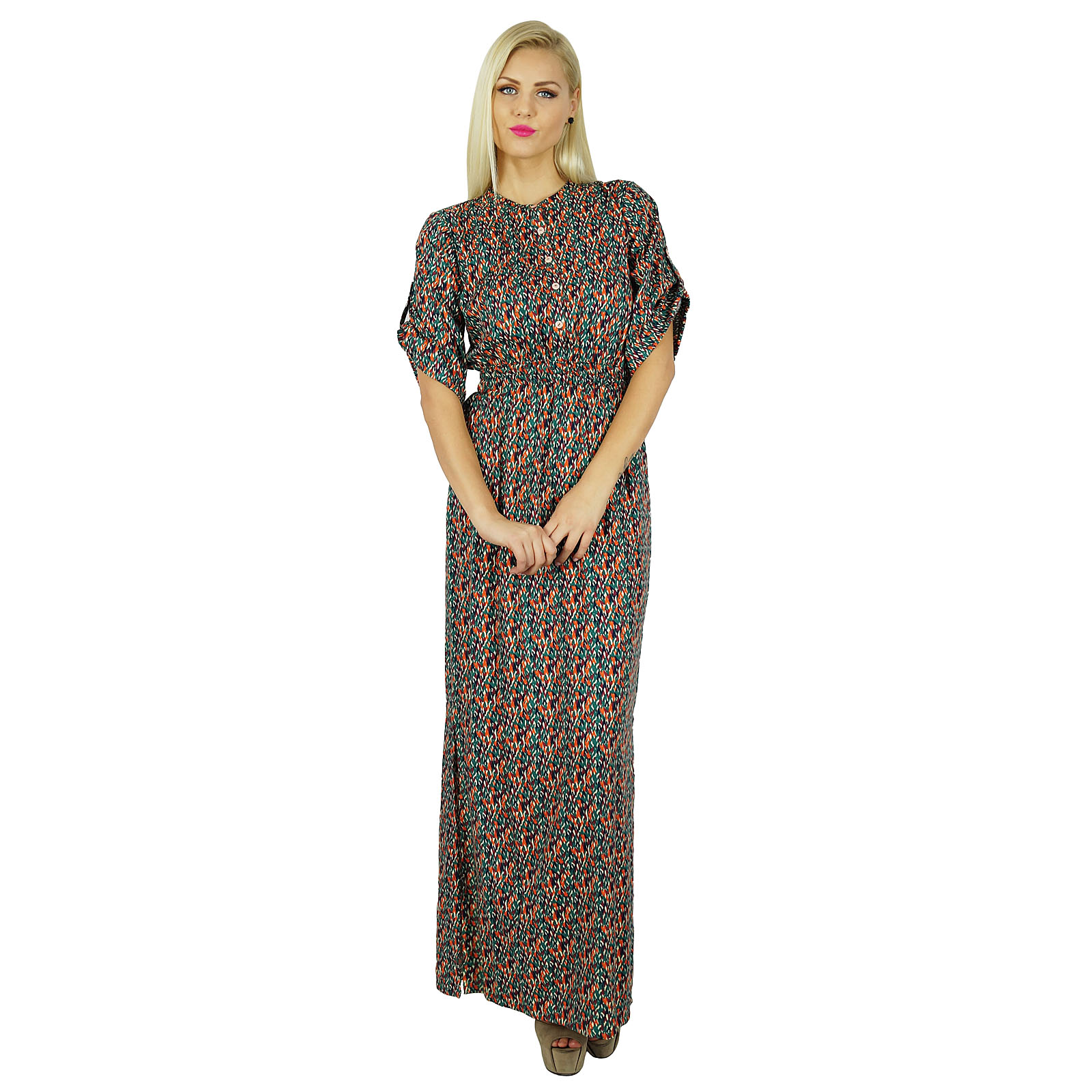 thumbnail 3  - Bimba Women Bohemian Style Long Maxi Dress Rayon Gown With Side-jVT