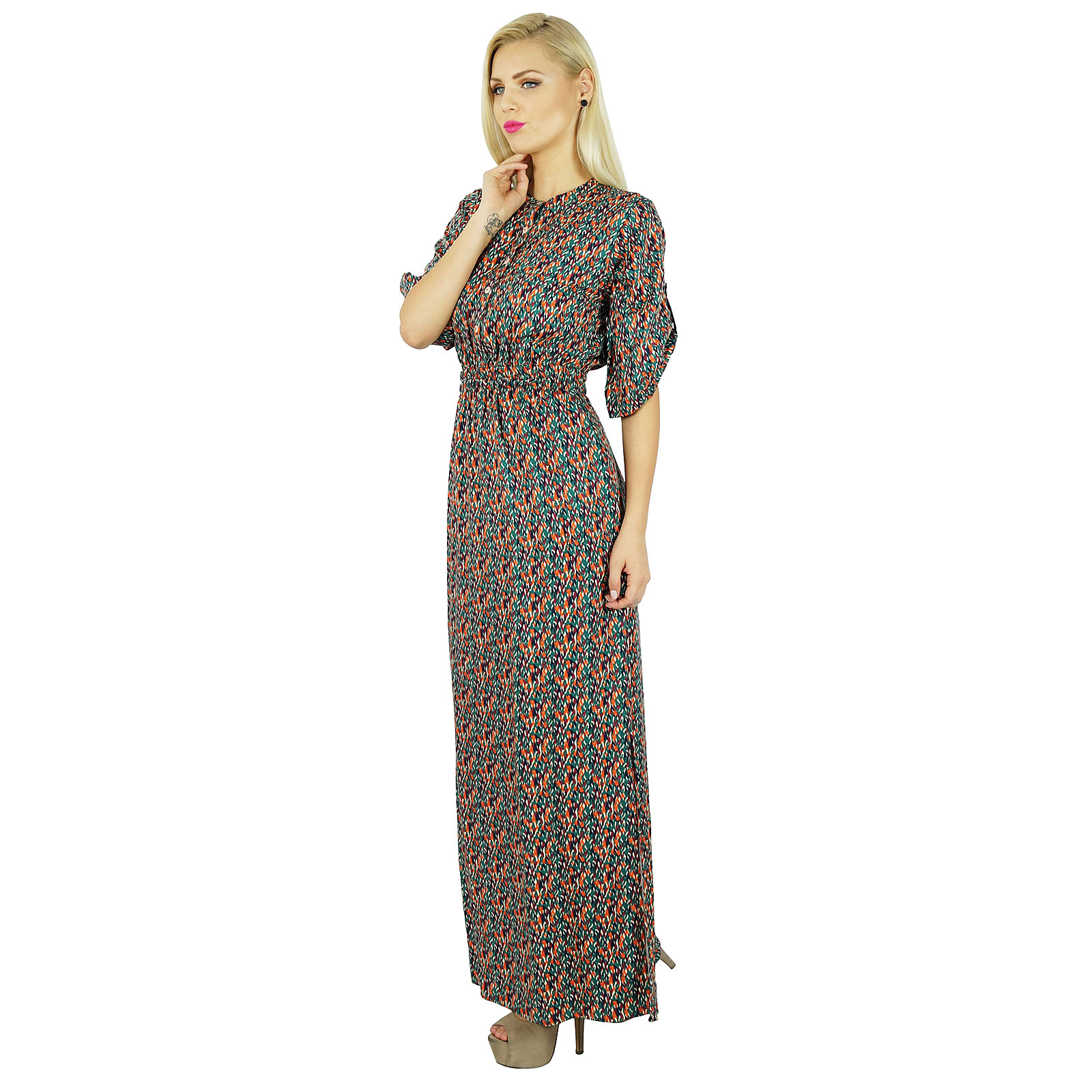 thumbnail 4  - Bimba Women Bohemian Style Long Maxi Dress Rayon Gown With Side-jVT
