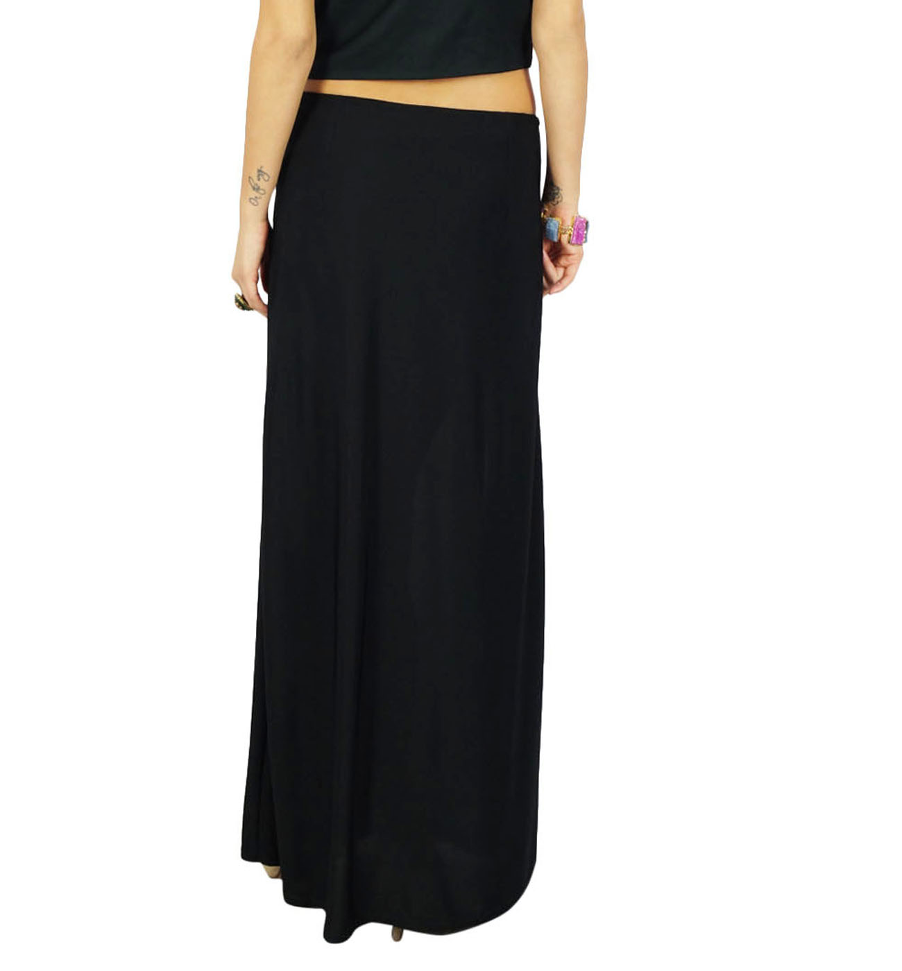 Bimba Women Black Pencil Long Skirt Side Slit Rayon Skirt-xlv | eBay