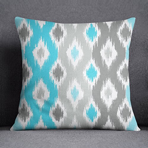 S4Sassy Ikat Print Aqua Blue Decorative Pillow Case Square Cushion Cover Throw