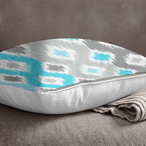 S4Sassy Ikat Print Aqua Blue Decorative Pillow Case Square Cushion Cover Throw