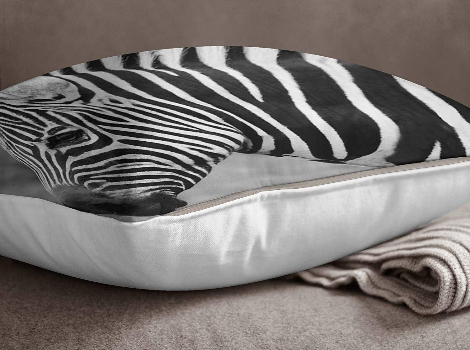 S4Sassy Black Zebra Face Digital Print Decorative Pillow Square Cushion Cover