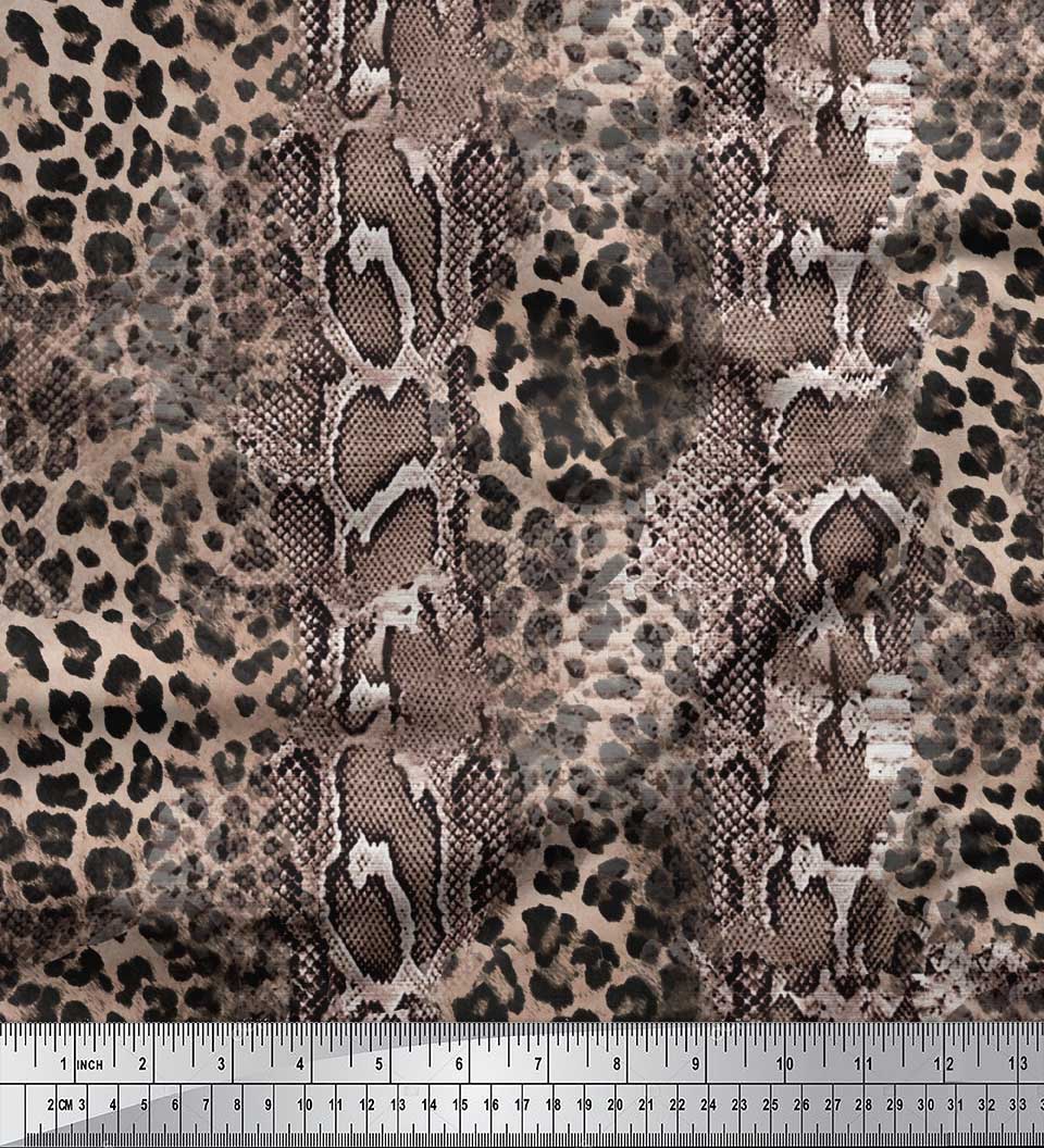 Soimoi Pink Cotton Poplin Fabric Leopard & Snake Animal Skin Printed ...