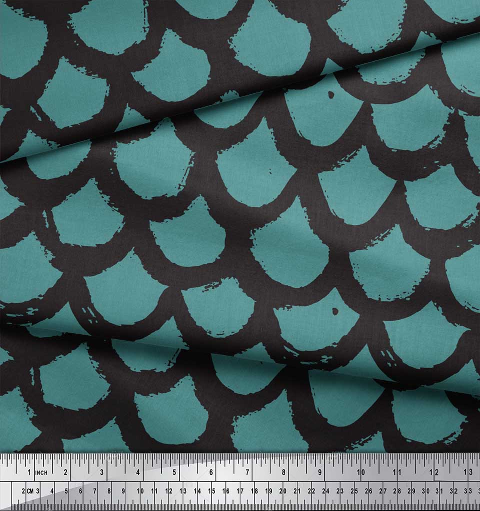 Soimoi Blue Cotton Poplin Fabric Fish Animal Skin Print Fabric by-1b6