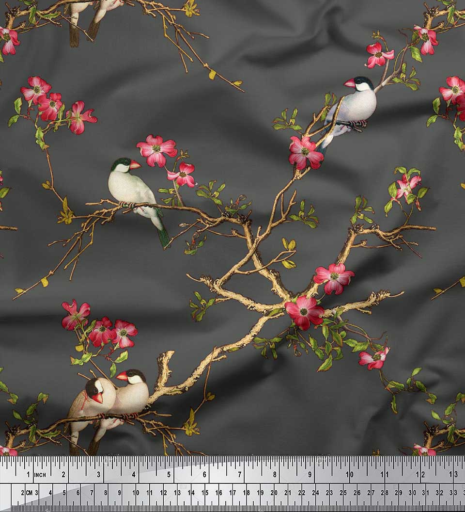 Soimoi Fabric Magnolia & Franklin Gull Bird Print Fabric by the Meter BRD-30A 