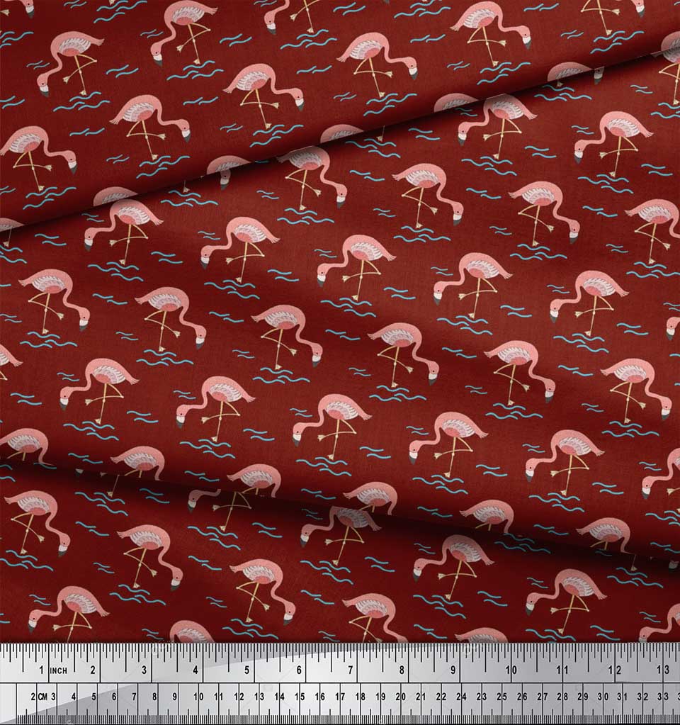 Soimoi Red Cotton Poplin Fabric Flamingo Bird Printed Craft Fabric-tQM ...