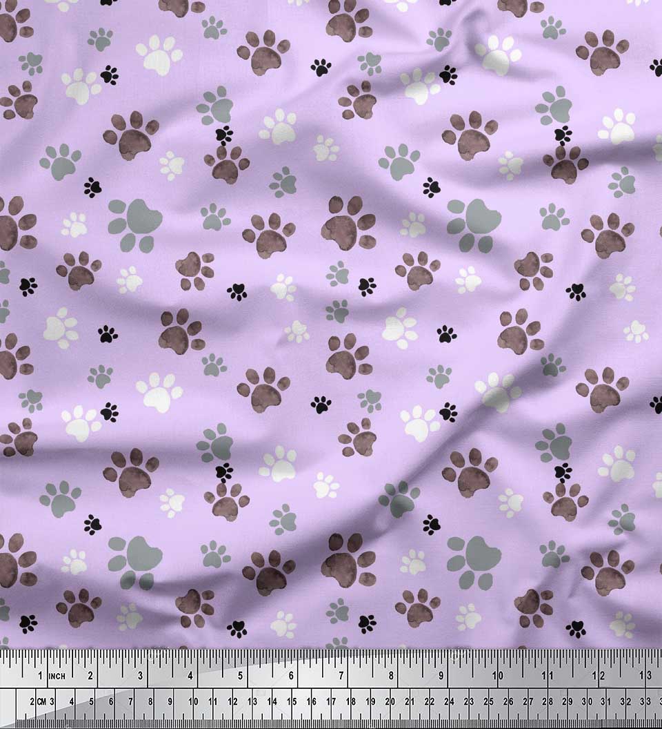 Soimoi Violet Coton Popeline Tissu Chiens & patte de chien imprimé tissu by-6AD 