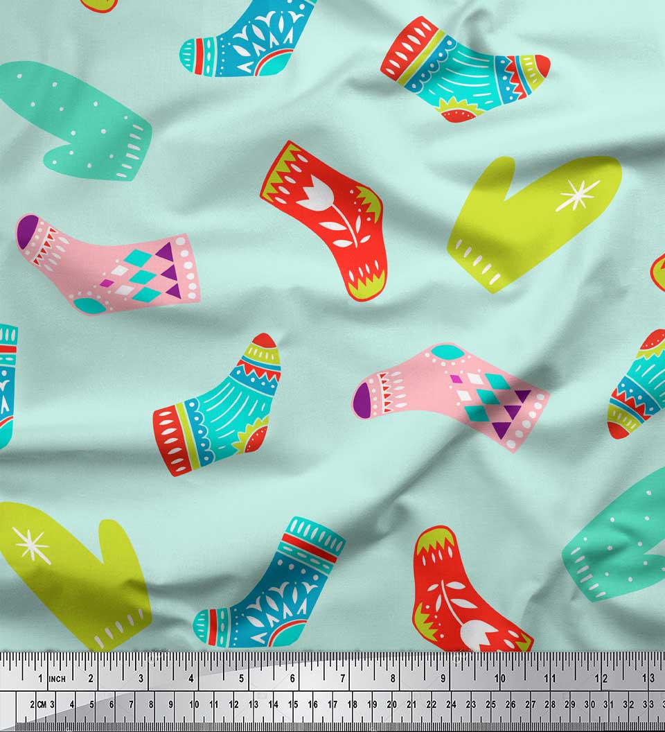 soimoi green cotton poplin fabric socks gloves folk art print 6hm ebay