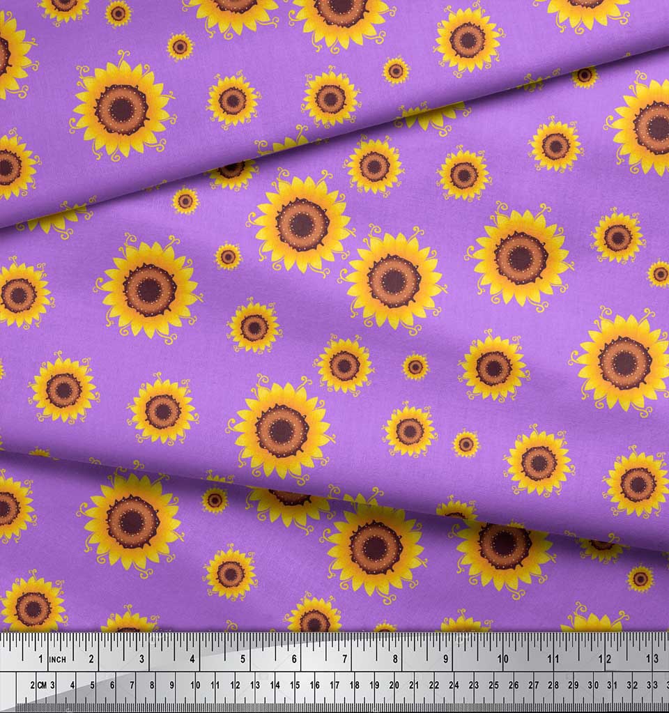 Soimoi Purple Cotton Poplin Fabric Sunflower Floral Print Fabric-Whd | eBay