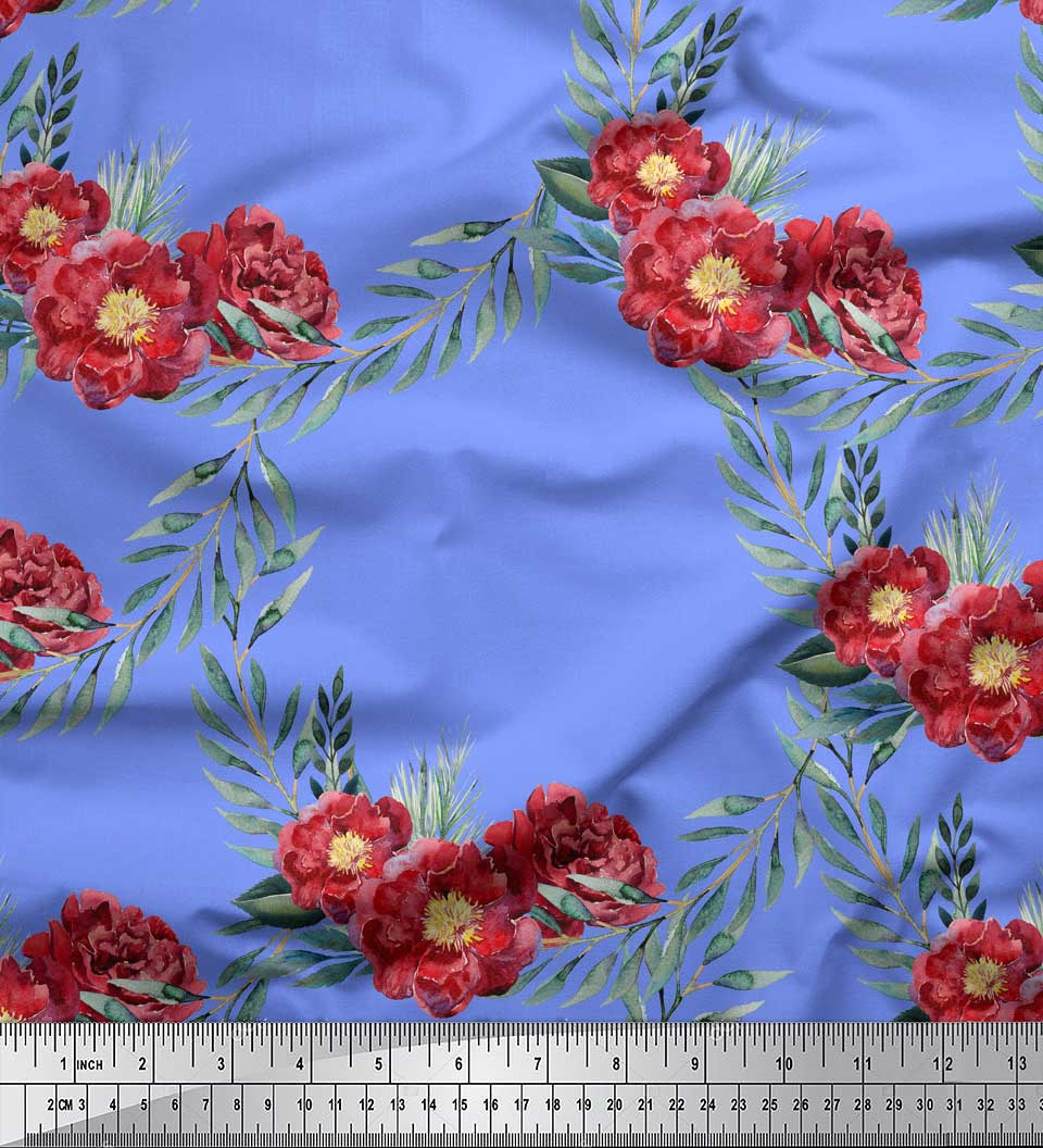 Hojas de tela de popelín de algodón azul Soimoi y tela con estampado floral de  peonía-9c5 | eBay