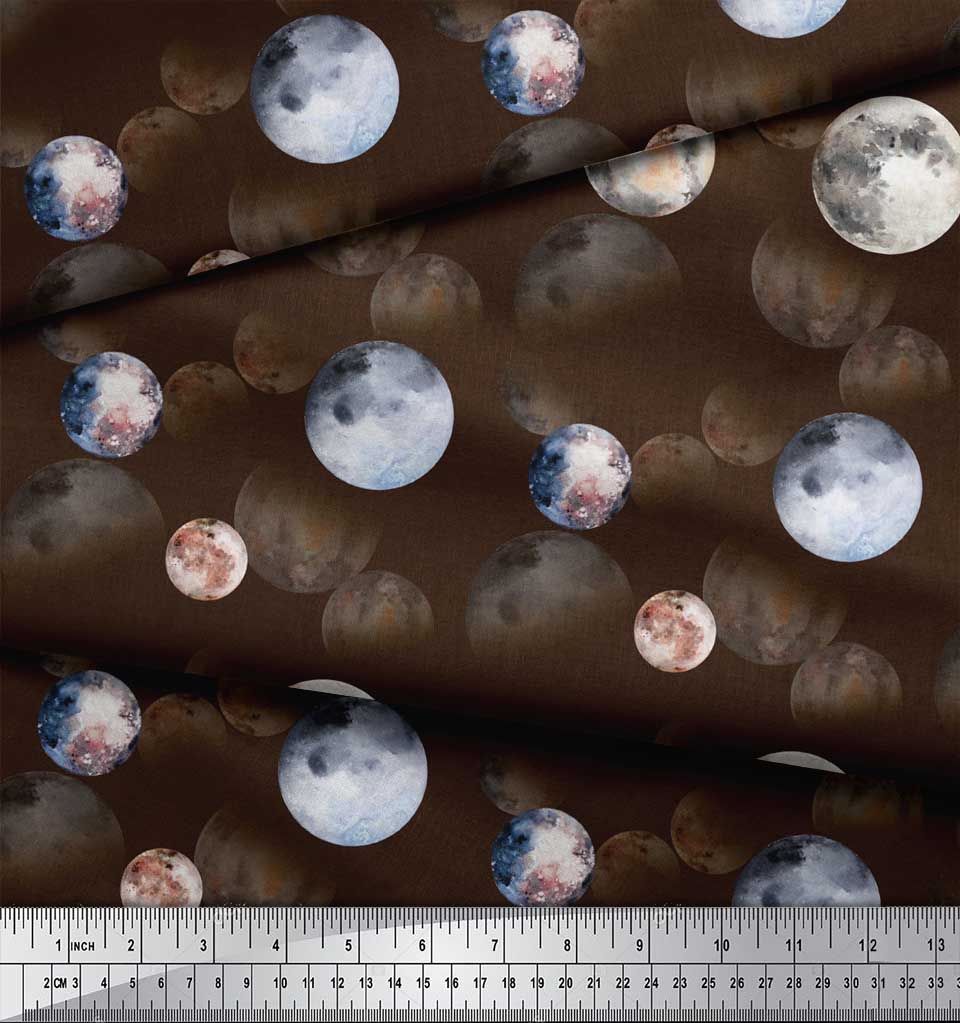 Soimoi Marron popeline de coton en tissu planete galaxie tissu imprime-DCm 
