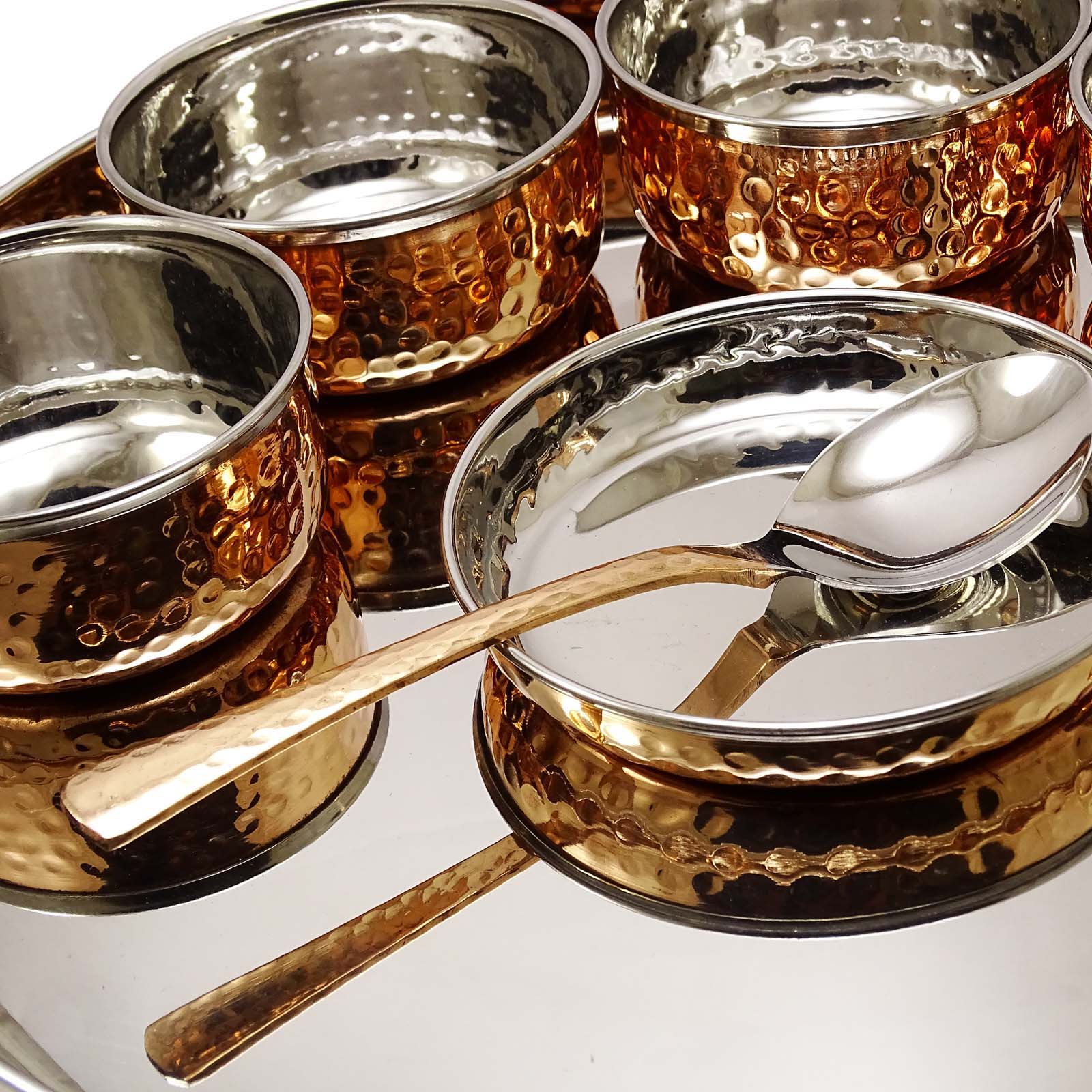 Copper Dinnerware Set Serving Plate For 1 Traditional Thali Kitchen-rhK Popularna najniższa cena