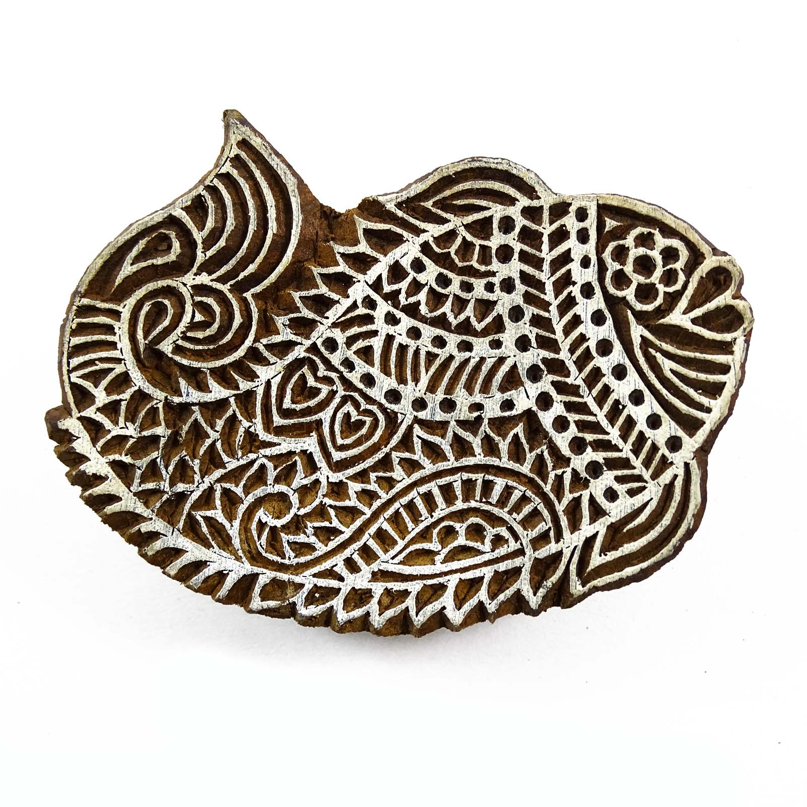 Fish Hand Carved Printing Block Wooden Brown Textile Stamp Block