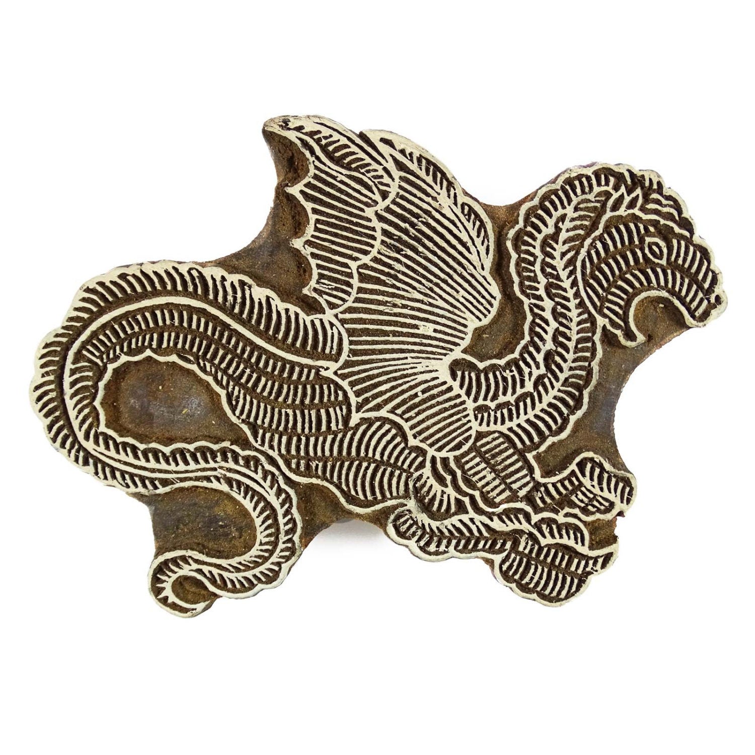 Indian Dragon Wood Stamps Brown Handcarved Printing Block Textile Wooden Stamp