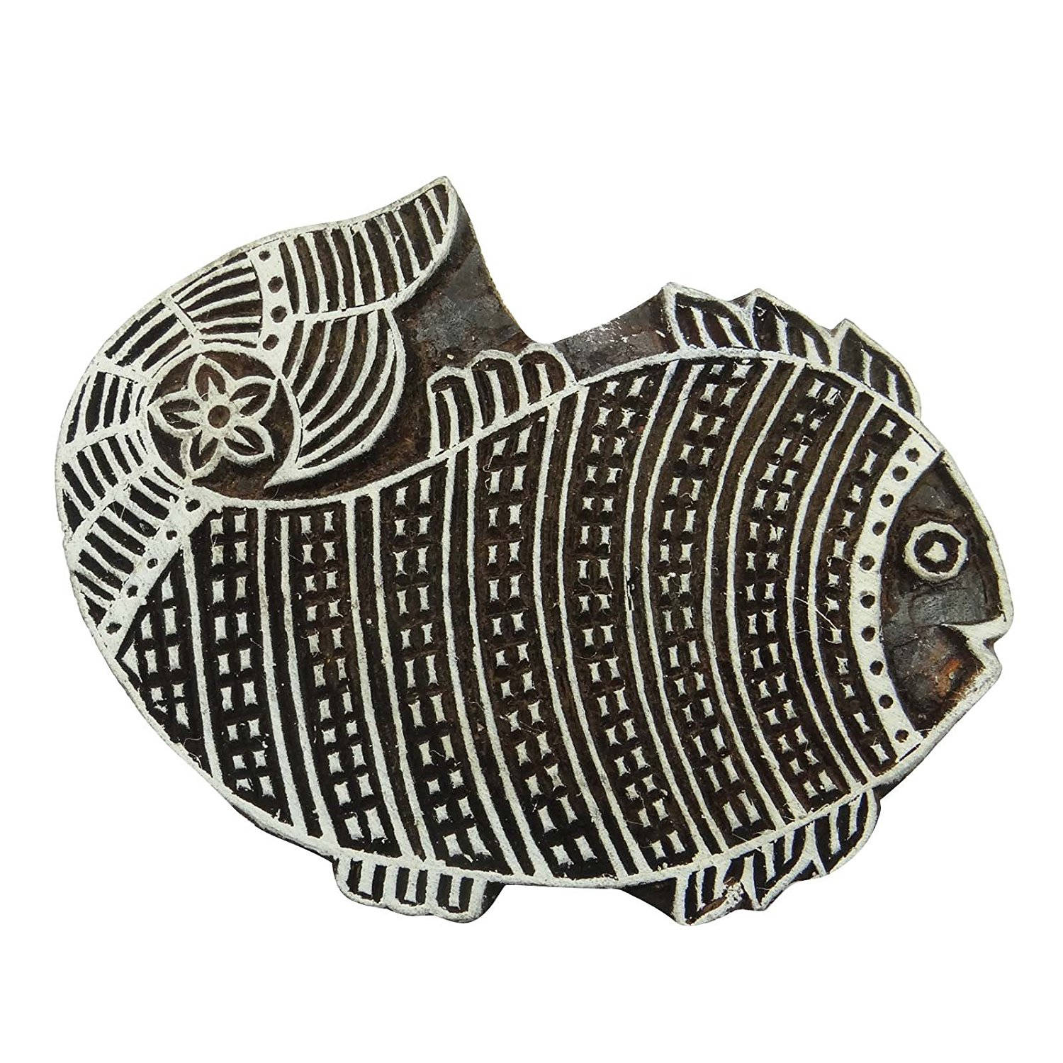 Fish Indian Wood Block Art Handcarved Printing Block Textile Stamp 