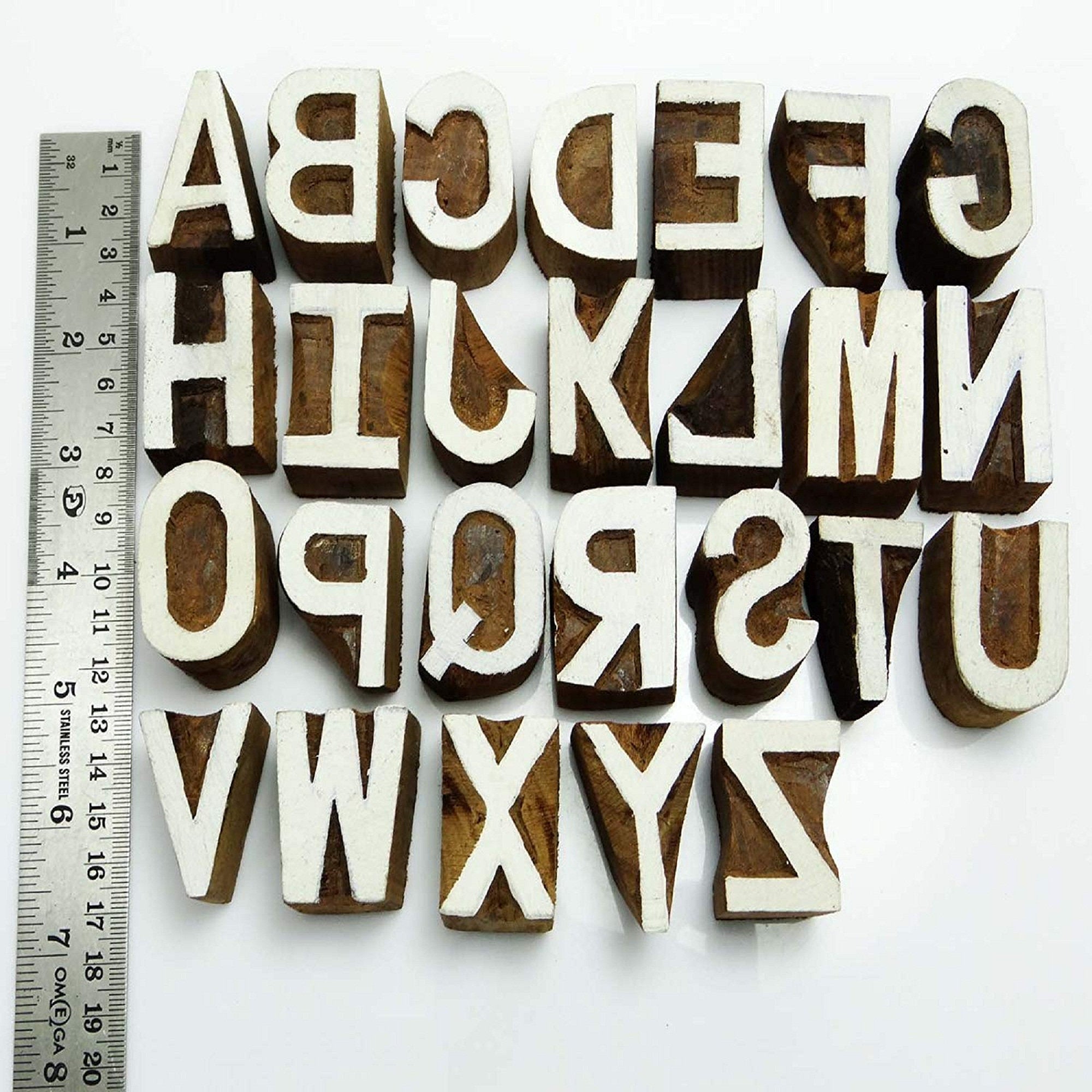Alphabet Text Wood Stamps Block Hand Craved Printing Blocks Textile Stamp India 