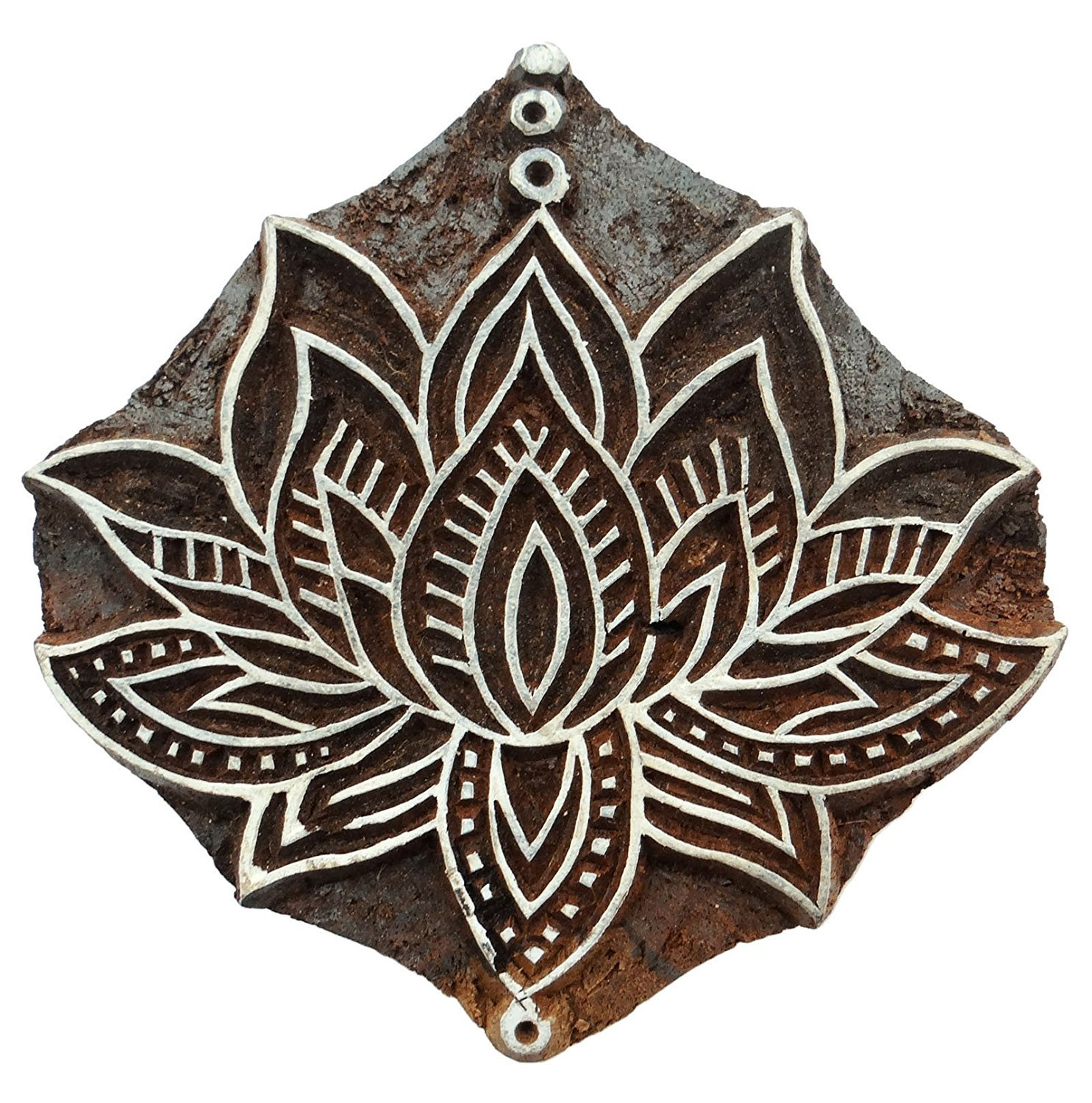 Lotus Indian Wood Block Art Handcarved Wooden Stamps Blockprint Textile Block 