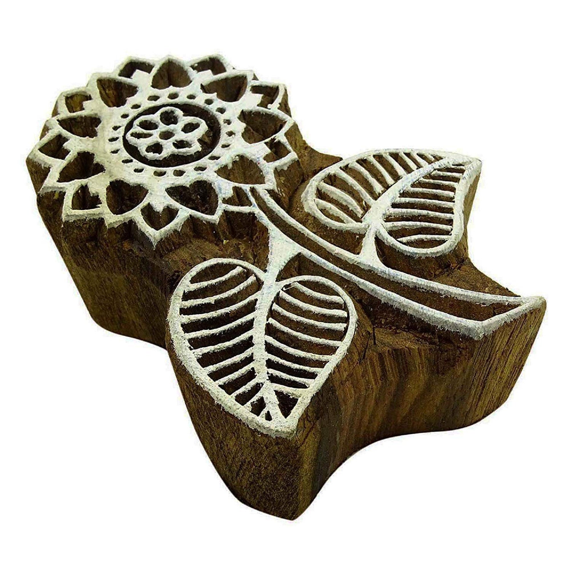Decorative Floral Wooden Stamp Hand Carved Fabric Printing Block Textile Stamps