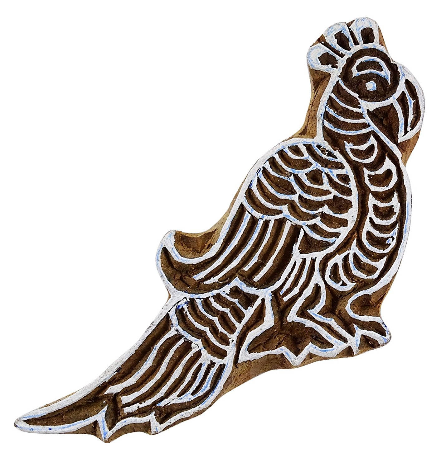 Indian Hand Carved Peacock Design Wooden Printing Block Textile Stamp 7 x 6 