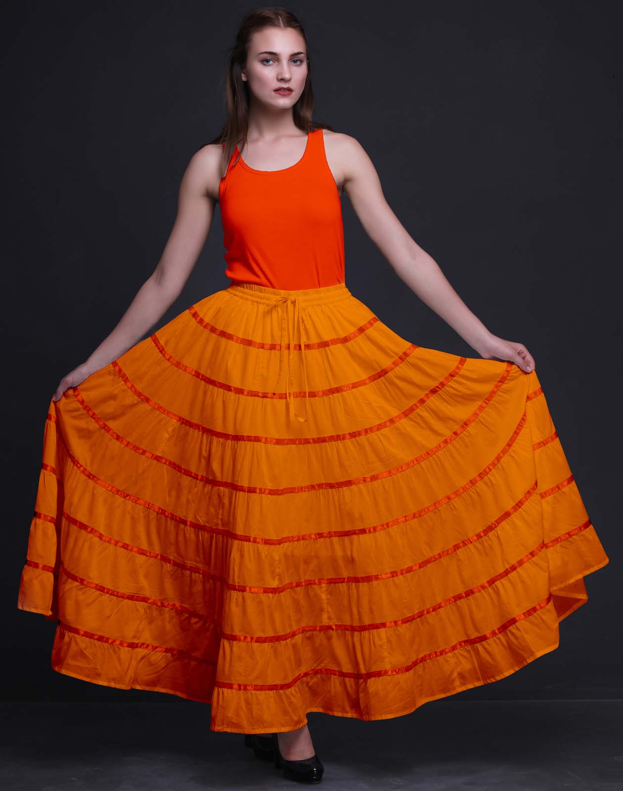 Phagun Women Cotton Long Skirt 9 Panel Full Circle Skirt Maxi Summer
