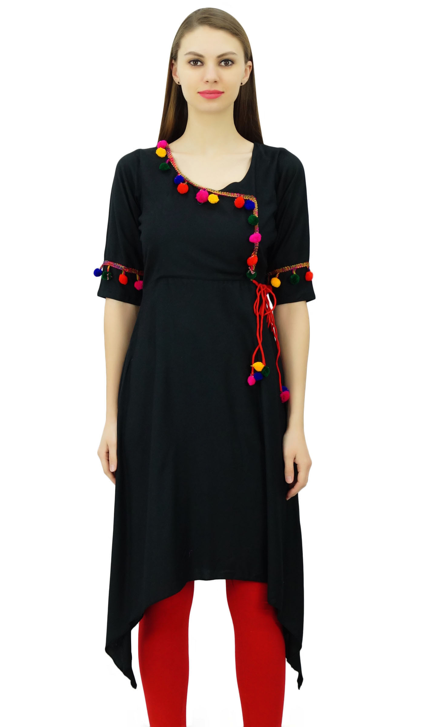 Minister Alaska Velkommen Phagun Style Rayon Long Tunic Kurta Pom-Pom Designer Kurti Top  Clothing-PCKL489A | eBay