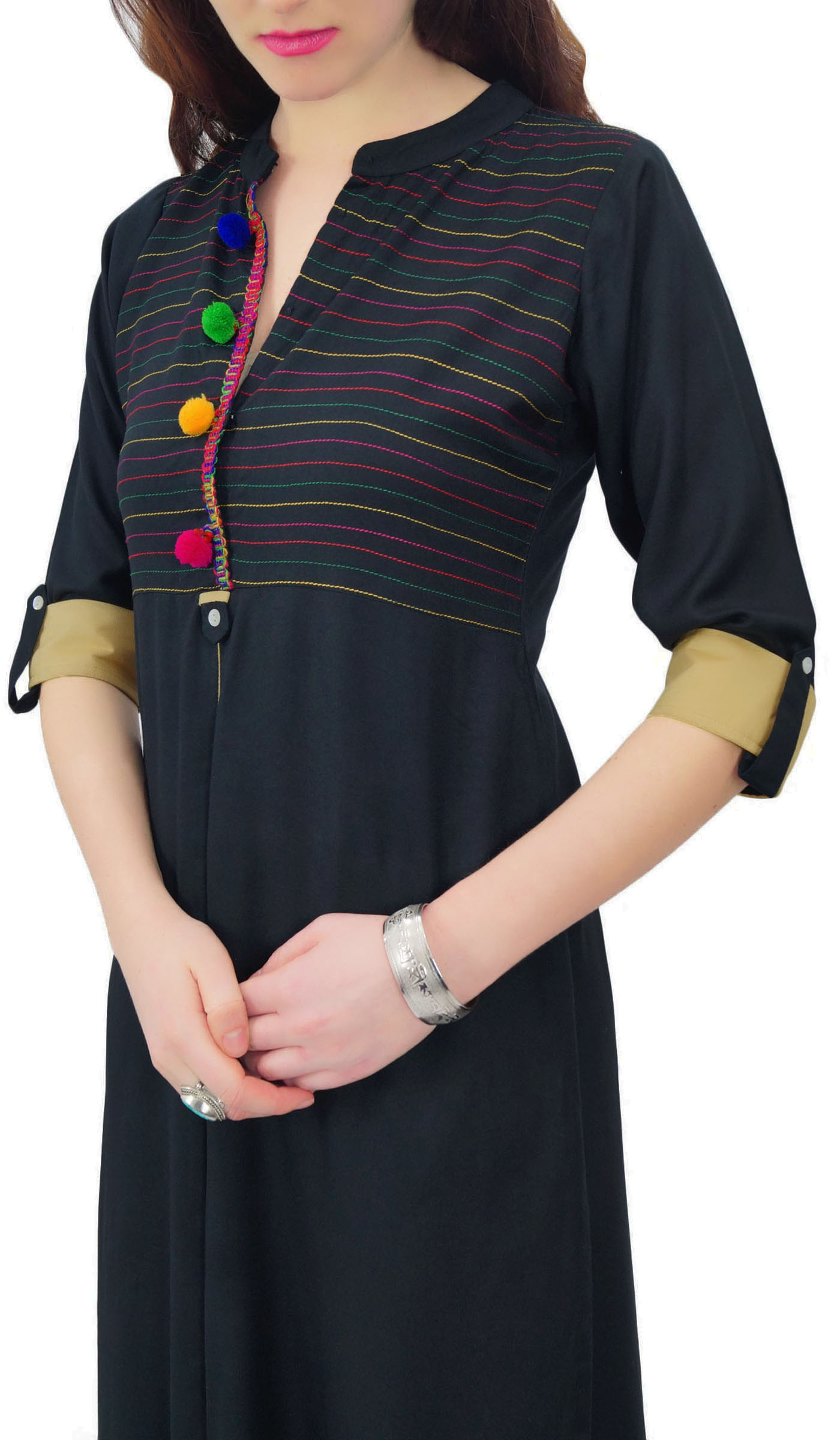 Phagun Womens Ethnic Rayon Kurti Tunic Designer Pom-Pom Kurta-PCKL563A | eBay