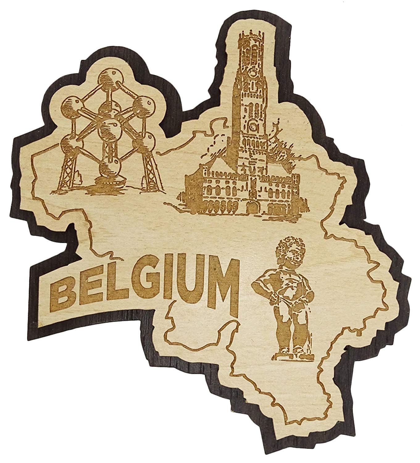 Printtoo Souvenir Wood Belgium Map Fridge Magnet Engraved Gift Collectible-PMG84 