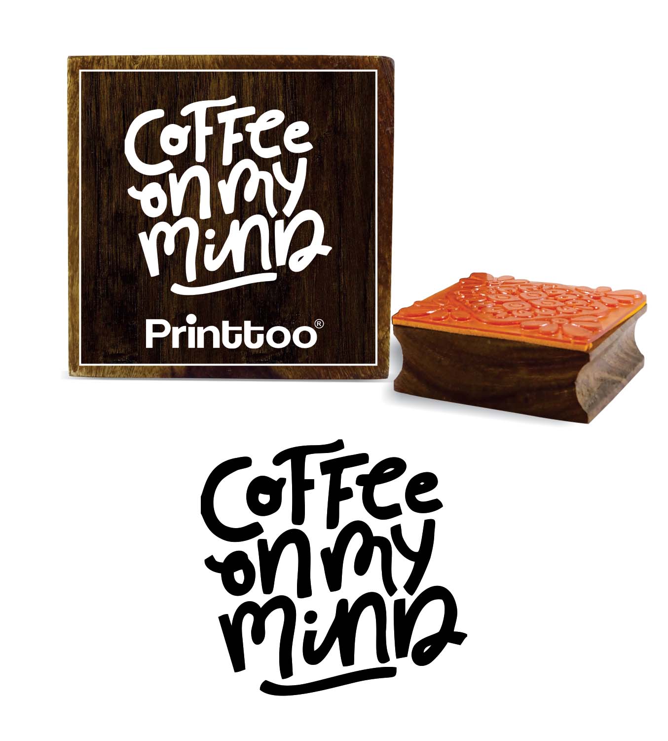 Printtoo Coffee On My Mind Word Design Square Wooden Rubber Stamp-iGV | eBay