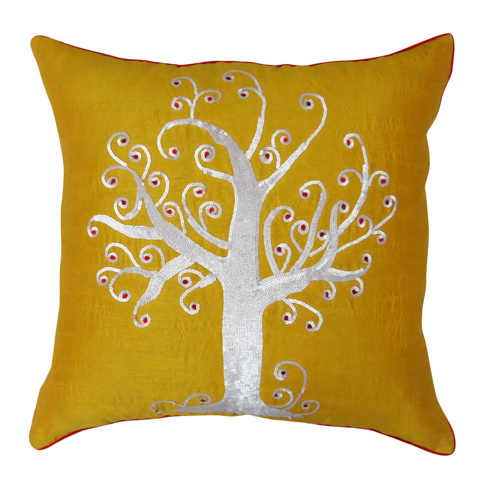 S4Sassy Decorative Tree Of Life Beaded Cushion Cover Dupion Pillowcase ...