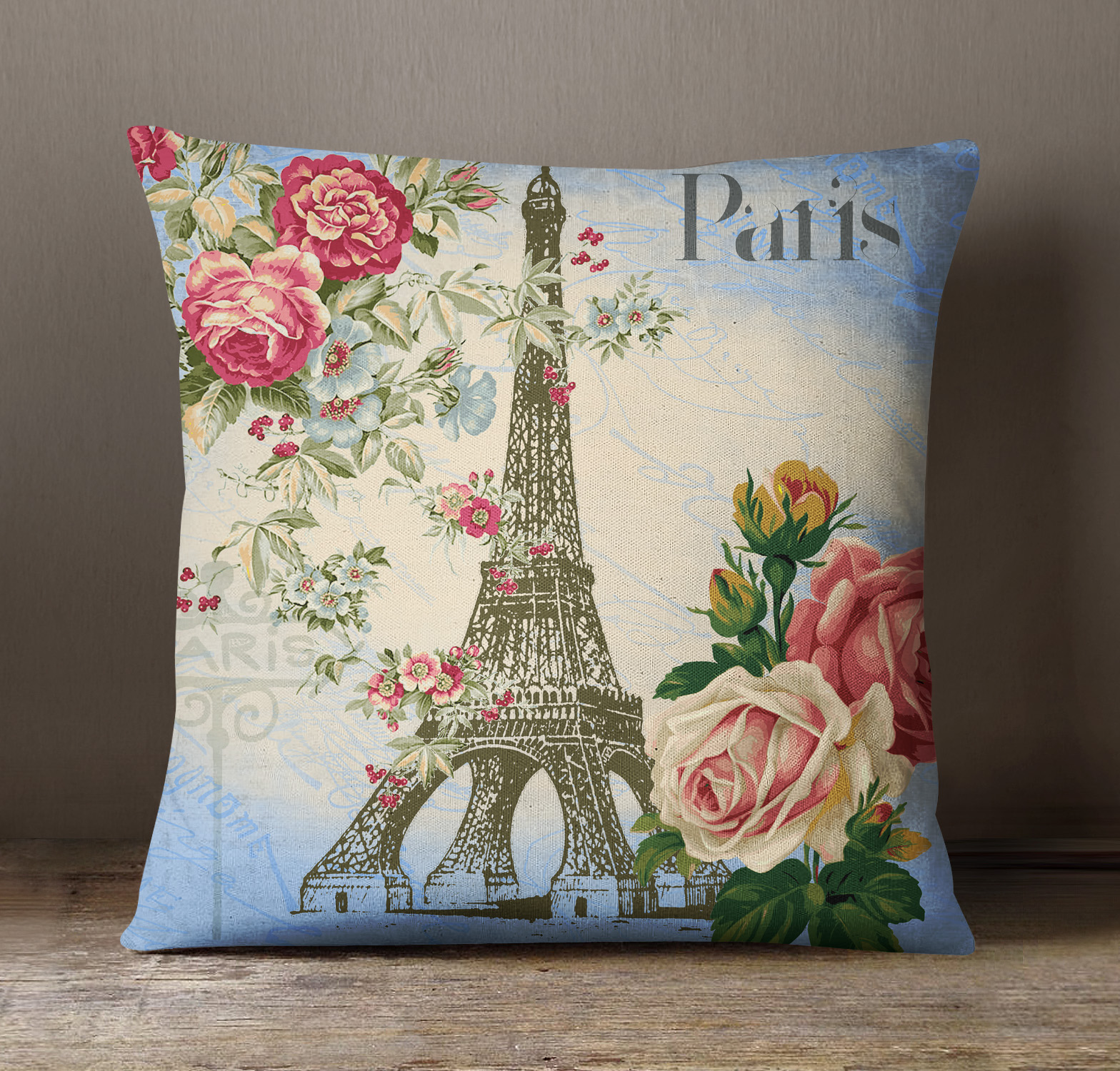 S4Sassy Decorative Paris Theme Print Square  Cushion Cover Throw Pillow Case 