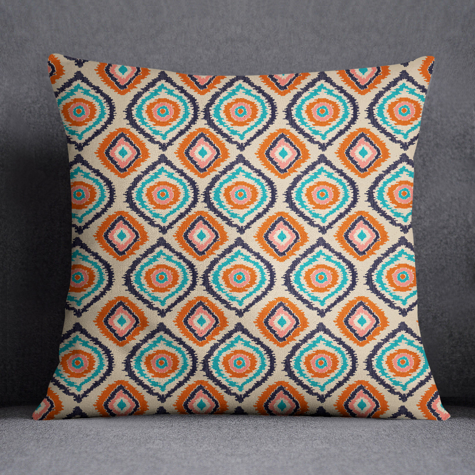 S4Sassy Home Decor Ikat Printed Orange Sofa Cushion Cover Throw Pillow Case