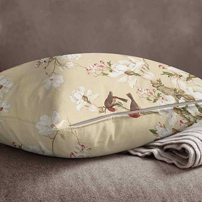 S4Sassy Bird Print Decorative Cushion Case Square Beige Pillow Cover Throw 