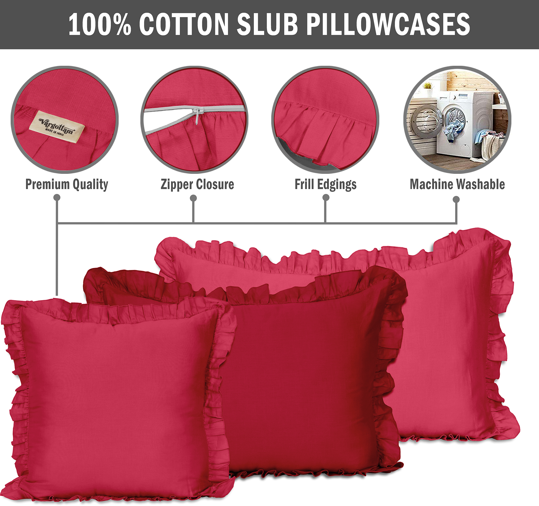 Pillow Cases Vargottam Ruffled Pillow Sham Standard 26x20 Cotton Frill Pillow Cases Shabby