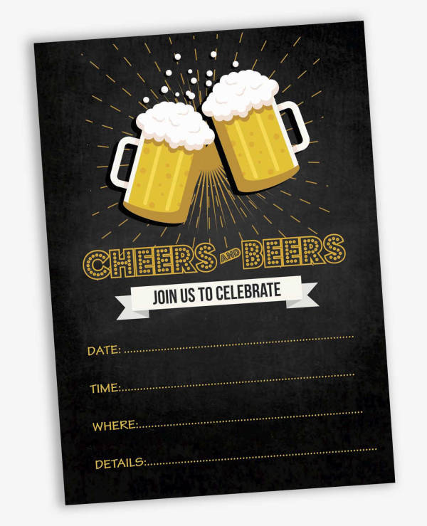 Paper Any Age Birthday Invitation Custom Printed 5x7 Cheers and Beers