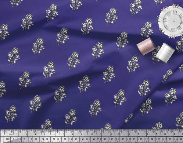 Soimoi Velvet Fabric Leaves & Floral Block Fabric Prints By metre-Oaq