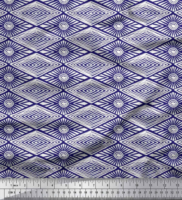 Soimoi Velvet Fabric Geometric Block Print Fabric by the metre 58-qpa