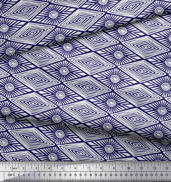 Soimoi Velvet Fabric Geometric Block Print Fabric by the metre 58-qpa