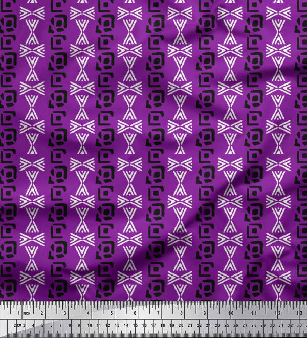 Soimoi Velvet Fabric Geometric Block Print Fabric by the metre 58-u7E