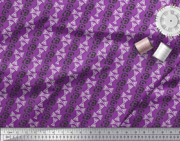 Soimoi Velvet Fabric Geometric Block Print Fabric by the metre 58-u7E