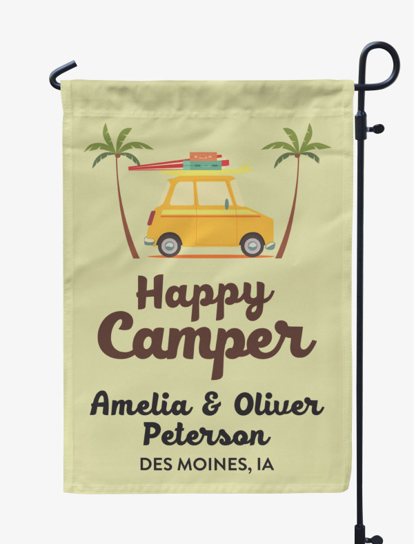 Tan Happy Camper Family Camping Car Camping Flag Custom Personalized Camping Flags For Campers Double Sided Campsite Flag