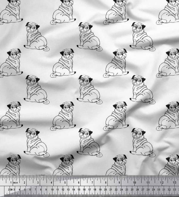 Soimoi 115 GSM Pug Dog Wide Rayon Viscose Fabric Craft Material By Metre
